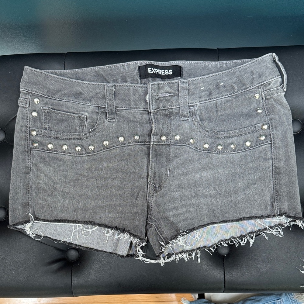 Express Dark Gray Studded Jean Shorts